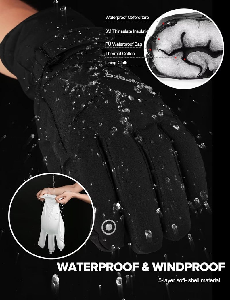 INPAKO Winter Ski Gloves Men Women, 3M Thinsulate Snow Gloves, Waterproof Windproof Touchscreen Snowboarding Gloves, 5-Layer Thermal Warm Cold Weather Gloves for Skiing, Snowboard, Snowmobile - Image 3